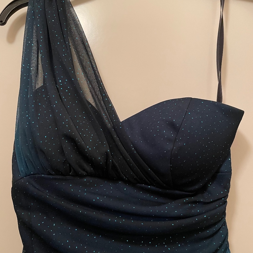BLONDIE NITES Teal ombré one shoulder Formal/Prom Dress